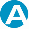 A large white letter A centred inside a solid blue circle on a white background.