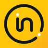 A black circular line with two white dots encloses a lowercase n on a yellow background.