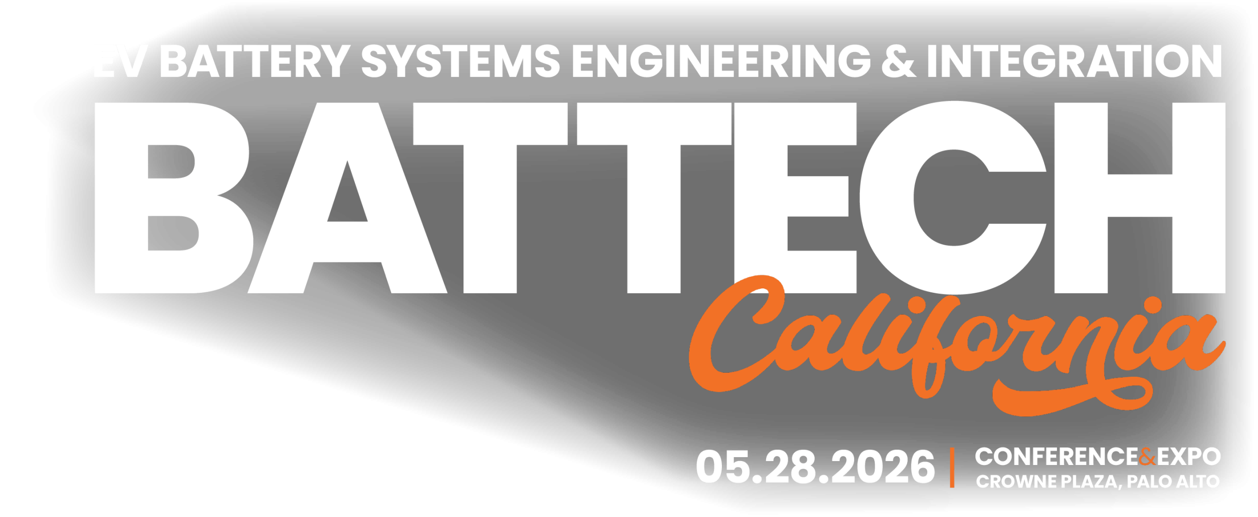 Text graphic for BattTech California EV battery systems conference, dated 28 May 2026, at Crowne Plaza, Palo Alto.