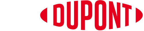 The red DuPont logo with bold letters and oval shapes, highlighting its battery tech legacy, set against a light grey background.